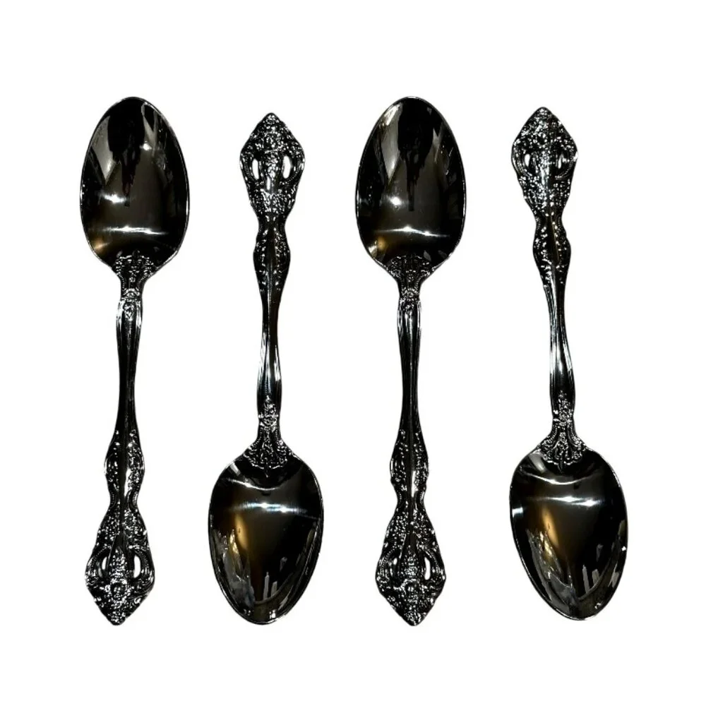 Set of 4 Oneida Stainless MICHELANGELO Heirloom Teaspoons Cube Glossy Mint!